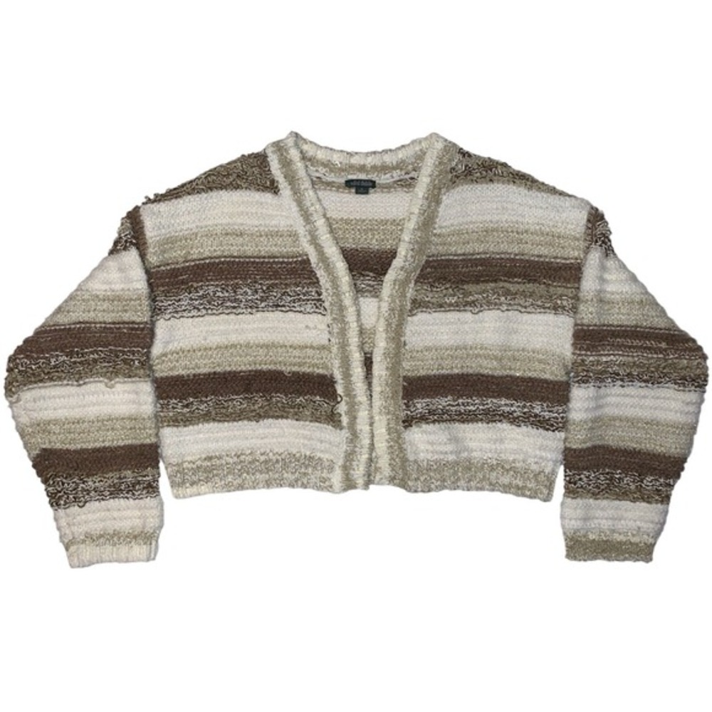 Wild Fable Women's Size M Striped Knit Cardigan Wool Blend Brown Beige Cropped